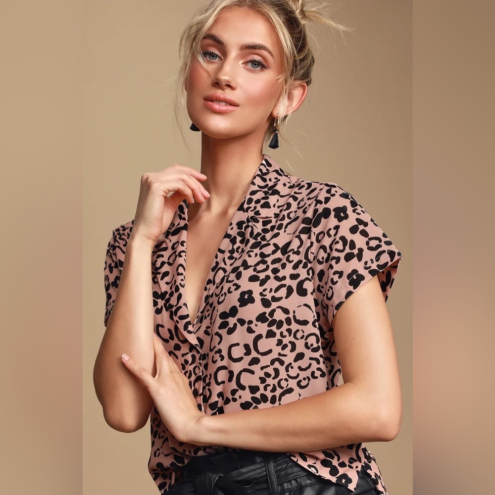 Edie Blush Pink Cheetah Print Button-Up Top